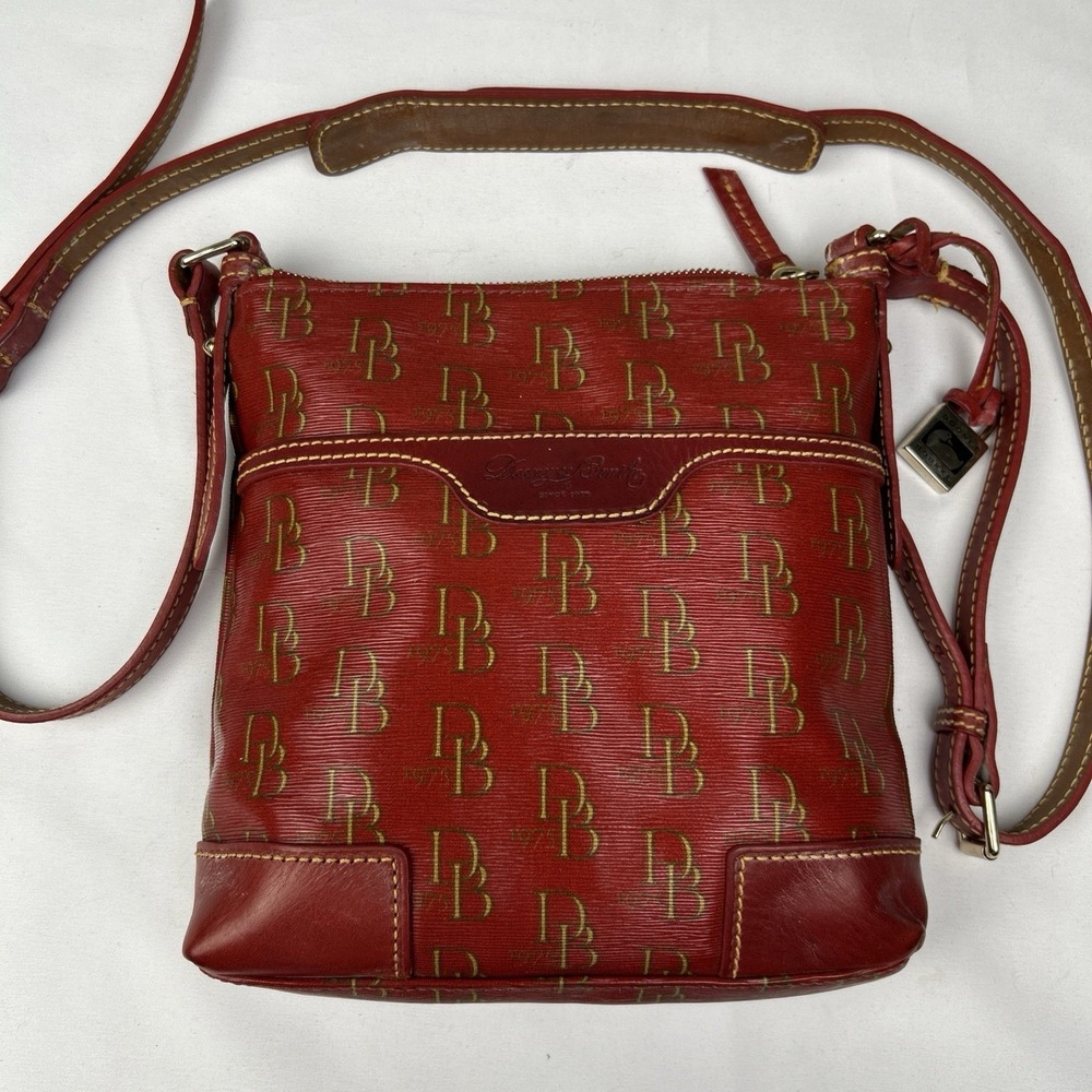 Dooney & Bourke Signature Bag Monogram Canvas Crossbody Letter Carrier Red Y2K